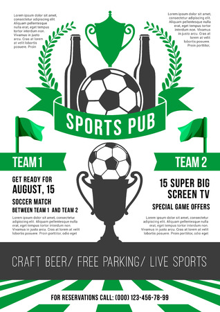Soccer sports pub or football fan club beer bar poster design template.のイラスト素材