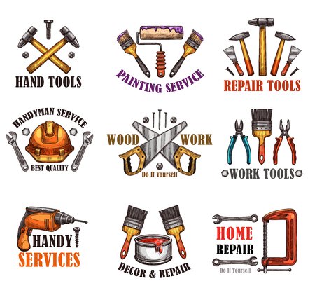Repair Tool Sketch For Home Construction Screwdriver Hammer And