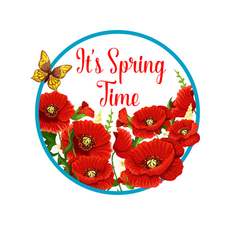 Springtime vector icon of poppy flowers bloomのイラスト素材