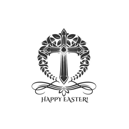 Easter day vector cross in laurel iconのイラスト素材