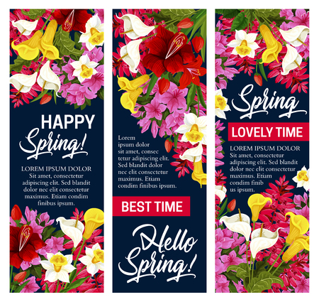 Hello Spring floral banner for Springtime holidayのイラスト素材