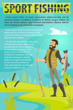 Vector fisherman sport fishing poster illustration.のイラスト素材