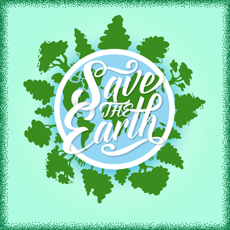 Save the Earth poster with planet and green trees illustration.のイラスト素材