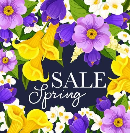 Vector springtime sale floral flowers bunch poster illustration.のイラスト素材