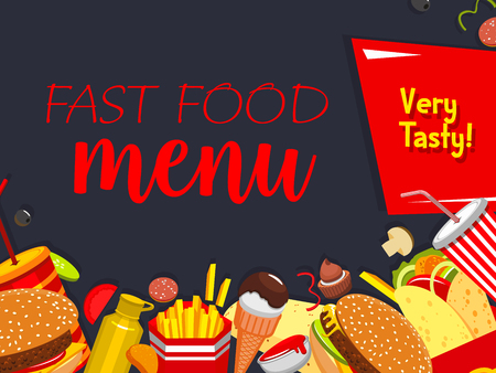 A Vector fast food meals and snaks menu posterのイラスト素材