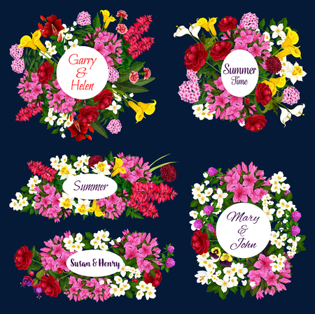 Save the Date floral icons for wedding invitationのイラスト素材