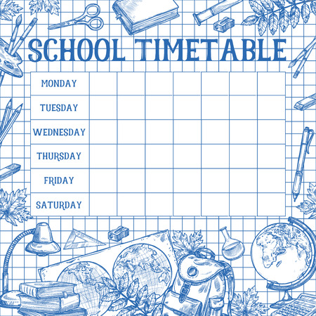 School sketch timetable schedule vector templateのイラスト素材