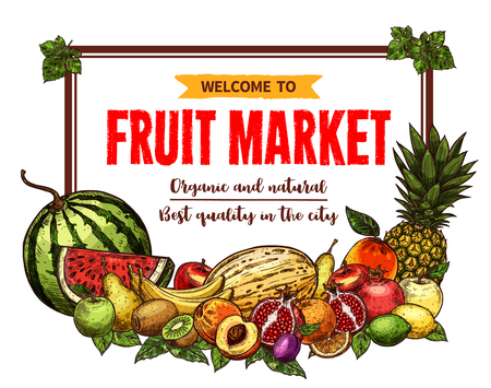 Fruit market banner with frame of farm productのイラスト素材