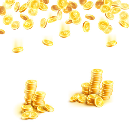 Golden rain of money and stack of gold coin posterのイラスト素材
