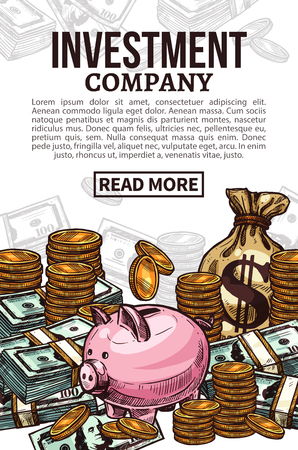 Investment poster with money or cash currency illustration.のイラスト素材