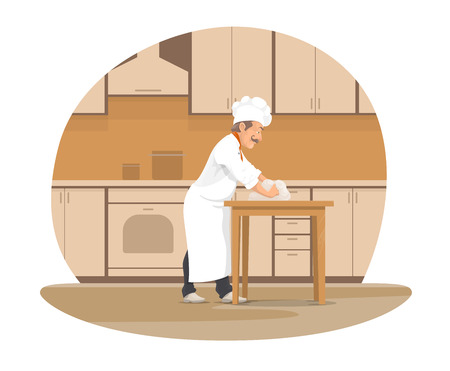 Baker making bread cartoon icon for bakery design.のイラスト素材
