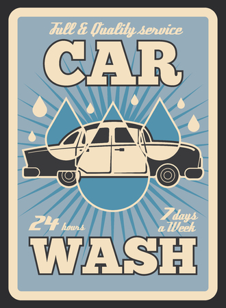 Car wash service vector retro posterのイラスト素材