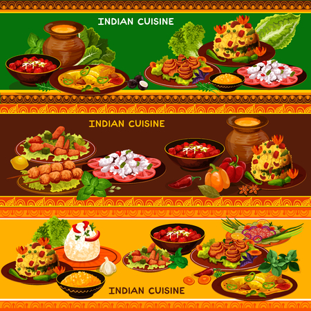 Indian Cuisine Restaurant Banner Set With Ethnic Asian Menu