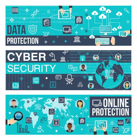 Vector banners of online internet cyber securityのイラスト素材