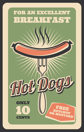 Vector retro poster of hot dog fast foodのイラスト素材
