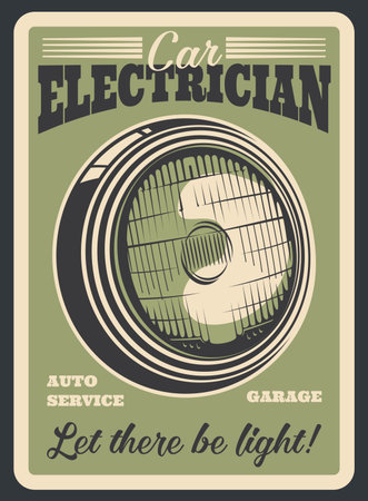 Car Service Retro Grunge Banner For Auto Electrician Service