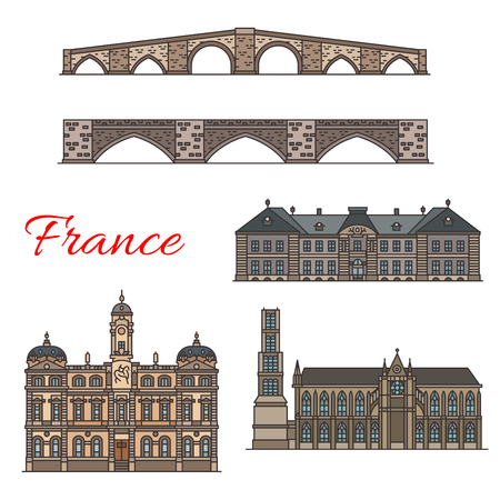 French travel landmarks thin line iconsのイラスト素材