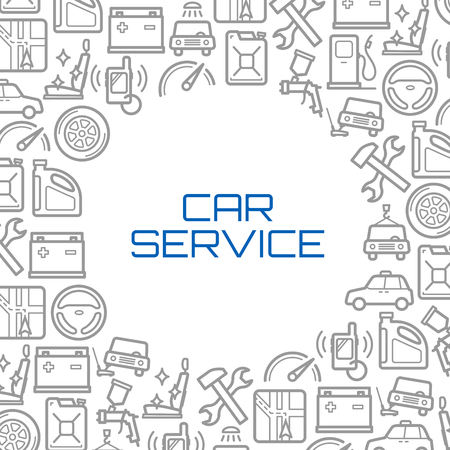 Vector line icons poster of car service toolsのイラスト素材