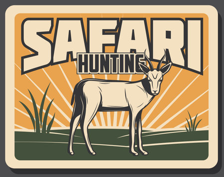 Safari Hunting Vintage Banner With African Animal Wild Impala
