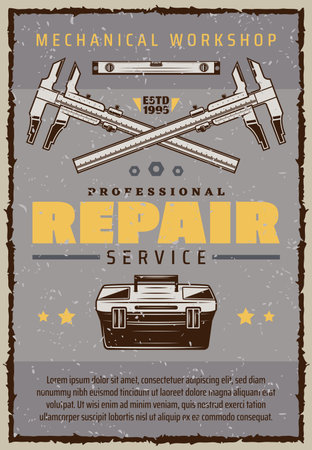 Repair Service Vintage Banner For Mechanic Workshop Or Garage Car