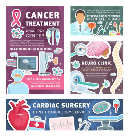 Cardiology Neurology Or Urology And Nephrology Clinic Posters And