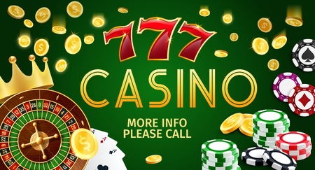 Online casino gamble game banner, Internet gambling. Vector of poker cards or aces, golden coins and roulette wheel, slots and gold crown. Chips to make stakes, earn easy money by riskingのイラスト素材