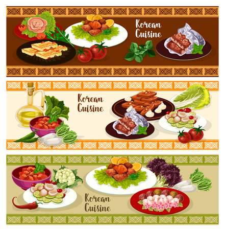 Korean Cuisine Dinner Dish With Ingredient Banner Set Vegetable