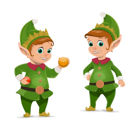 Christmas elves cartoon characters with Xmas baubles.のイラスト素材