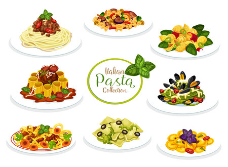 Pasta dishes of Italian cuisine.のイラスト素材