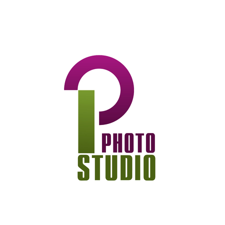 Letter P icon for photo studio or professional photography workshop and master class. Vector isolated letter P for photo shooting study and photographer salon or laboratoryのイラスト素材