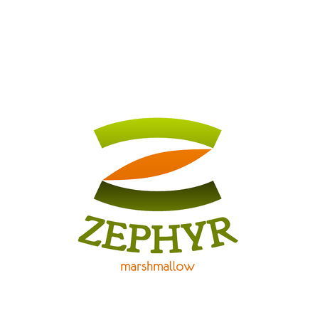Letter Z icon for zephyr marshmallow sweets or candy package design. Vector line symbol of letter Z for dessert shop or pastry and cafeteria or patisserie store, bakery or premium cafe and coffeeshopのイラスト素材