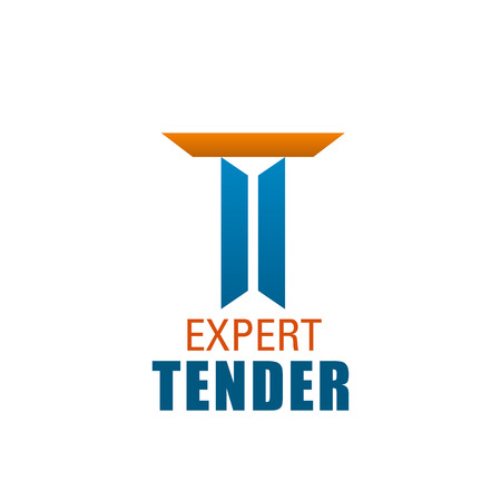 T letter icon for expert tender company. Vector letter T geometric shape symbol template for commercial or bank tender and trade specialist agency in trendy modern orange and blue colorのイラスト素材