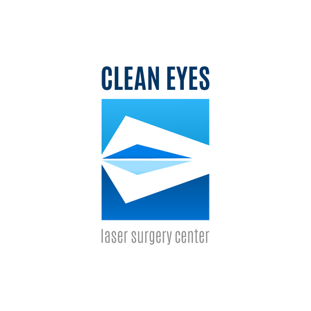 Laser surgery center vector icon. Vector badge for clean eyes company, concept of optician and oculist. Ophthalmology icon in white and blue colors . Optics service or eye laser surgery centerのイラスト素材