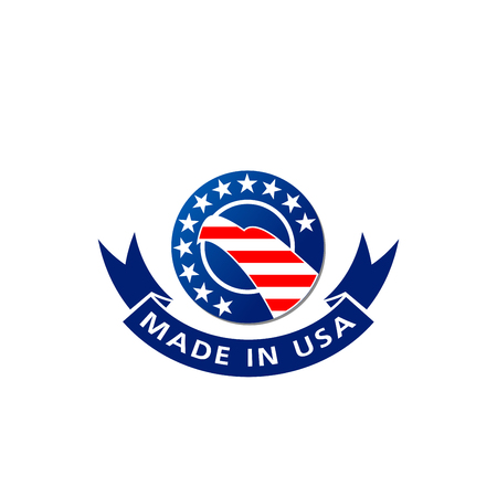 Made in USA icon of American flag with eagle head of stars and stripes. Vector made in US ribbon for American quality warranty or original product and best manufactured goods tag designのイラスト素材