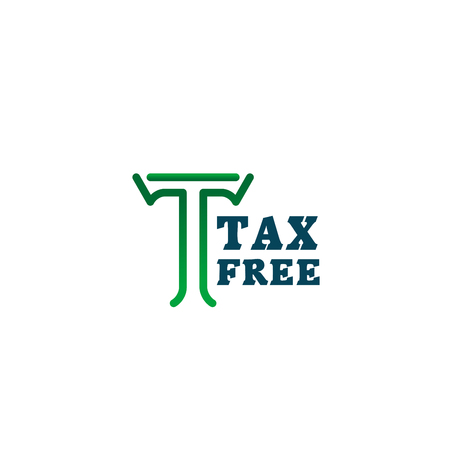 Tax free icon for shopping and sale promotion label design. Modern alphabet letter T with green lines isolated symbol for duty free shop emblem and tax refund office business card templateのイラスト素材