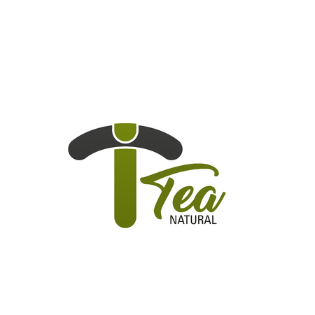 Natural tea T letter icon for black or green tea product packaging or tea industry company. Vector isolated letter T for food and drink production or trading brand corporationのイラスト素材