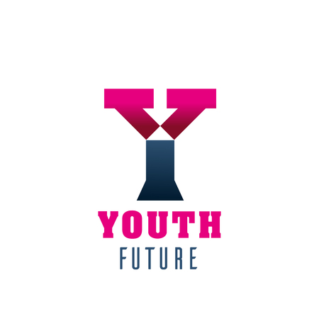 Youth future symbol for business card template. Modern font of alphabet letter Y, made up of pink and gray rectangle for young people club or organization corporate identity designのイラスト素材