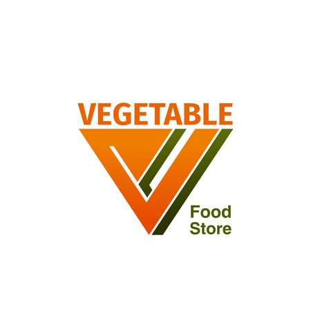 Vegetable food store vector icon isolated on a white background. Concept of eco-food and groceries, creative badge for fresh fruits and vegetables shop or market. Organic healthy vegan foodのイラスト素材