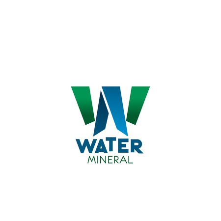 Mineral water W letter icon for natural pure clean drinking water package or bottle design. Vector letter W for clear drink water production or beverage company and water trading industryのイラスト素材