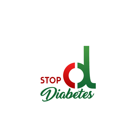 Stop diabetes medical icon for health care concept. Medicine and science corporate identity emblem with letter d. Green and red abstract alphabet font for hospital, medical clinic business card designのイラスト素材