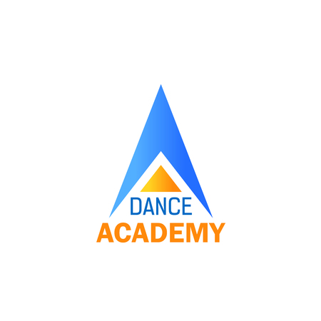 Dance Academy icon for ballet studio or sport school branding design. Blue and yellow alphabet symbol of capital letter A. Fitness club corporate identity font for emblem or signboard templateのイラスト素材