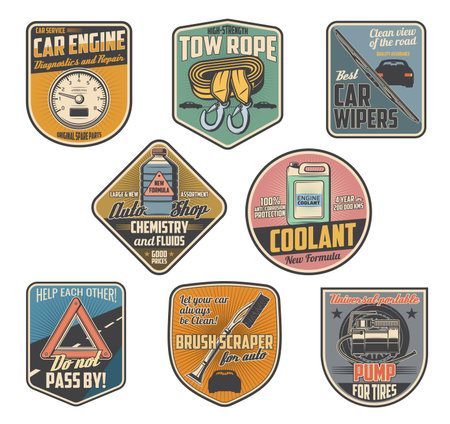 Auto Accessory Sign Vector of Car accessories retro badges - ID:1-114744586 - Royalty Free ...
