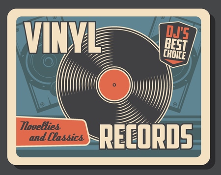 Vinyl record disk vintage poster.