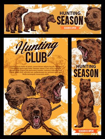 Hunter Club Wild Grizzly Bear Hunting Season Sketch Posters And