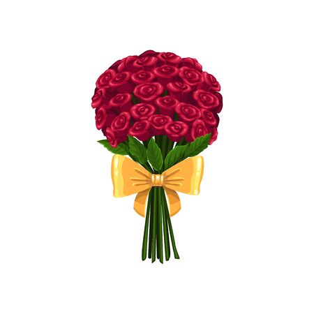 Bouquet of roses isolated red blooming flowers. Vector luxury bunch, gift on Valentines dayのイラスト素材