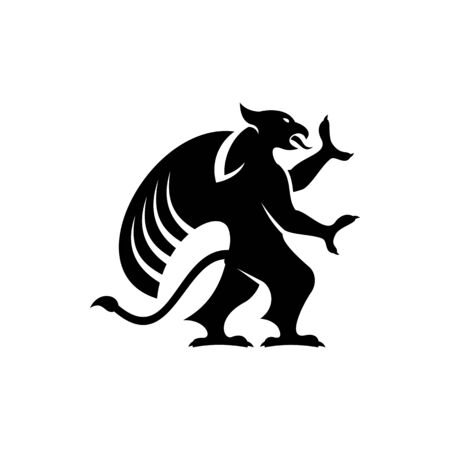 Legendary griffon isolated winged lion. Vector griffin silhouette, mythical creature, wings of eagleのイラスト素材
