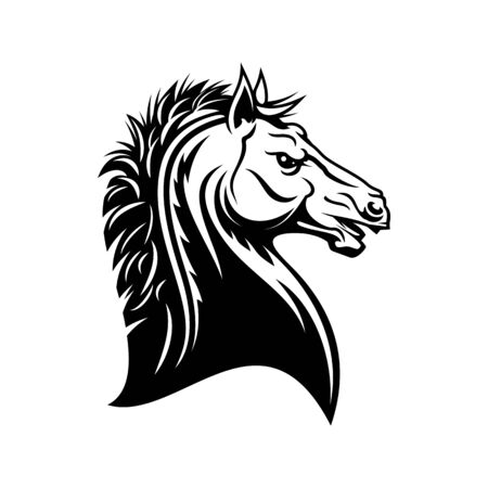 Heraldic horse head icon. Vector royal heraldry symbol of Pegasus stallion, gothic medieval horseのイラスト素材