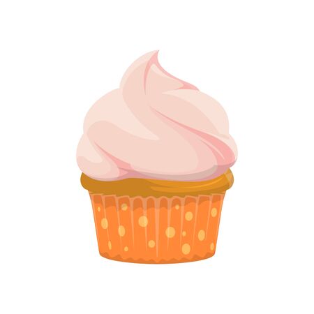Muffin with whipped cream isolated cupcake. Vector bakery food, homemade buttercream cakeのイラスト素材