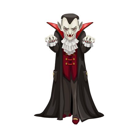 Dracula icon, vampire in coat, Halloween character isolated vector. Dead monster with fangsのイラスト素材