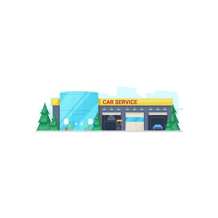 Car service garage isolated building facade. Vector vehicles repair and maintenance stationのイラスト素材